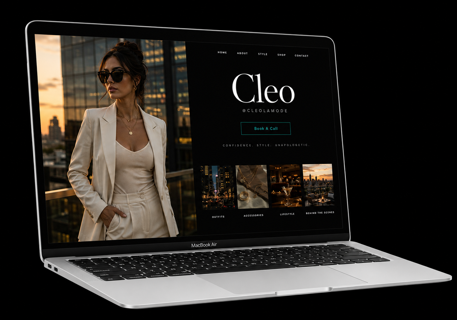 Cleo — creator page on MacBook